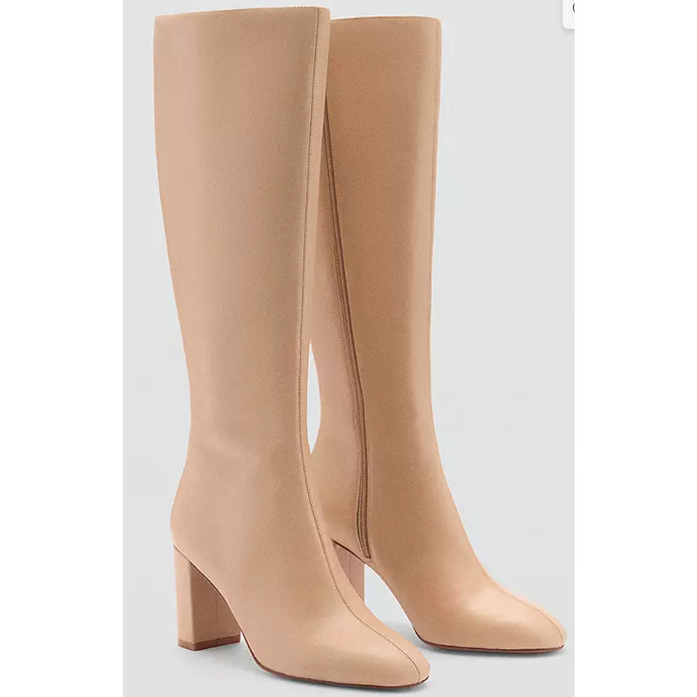NEW MANGO MNG BEIGE HARRISON LEATHER TALL KNEE BOOTS SZ 39 US 8.5